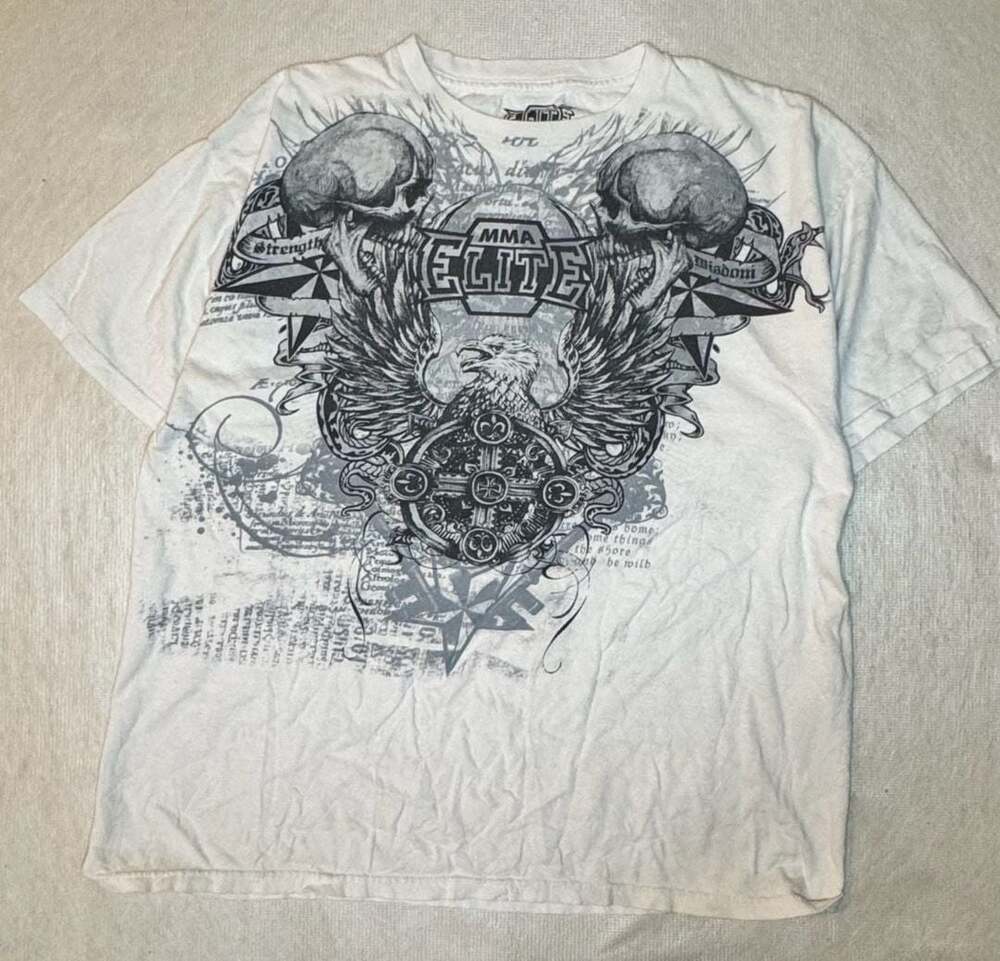 MMA Elite Men's Graphic T-Shirt with Skull and Eagle Print, Size XL